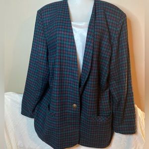 Vintage Wool Purple Green Houndstooth Blazer Alfred Dunner Size 24w